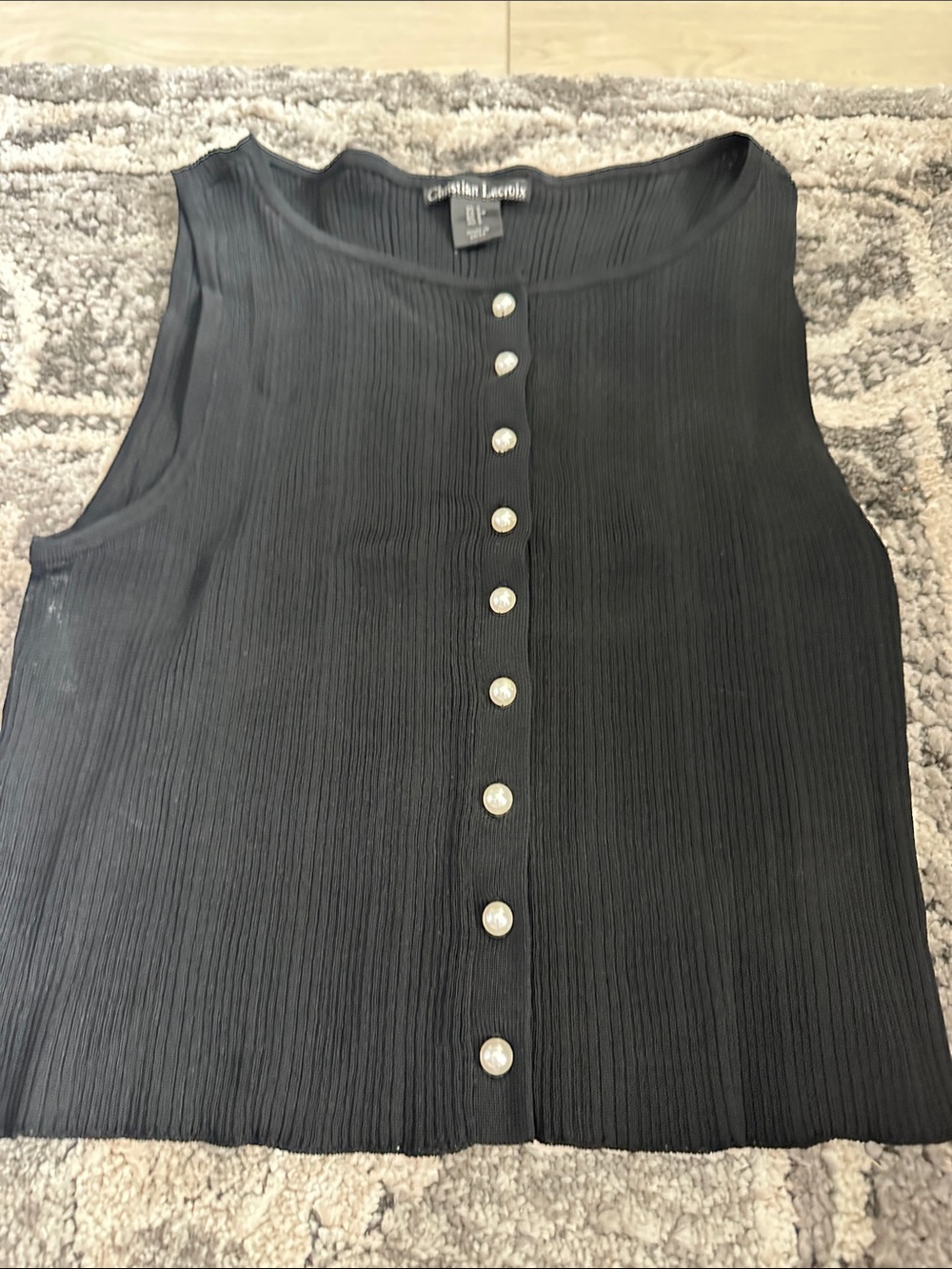 Christian Lacroix Black Sleeveless Pleated Button-Front Tank